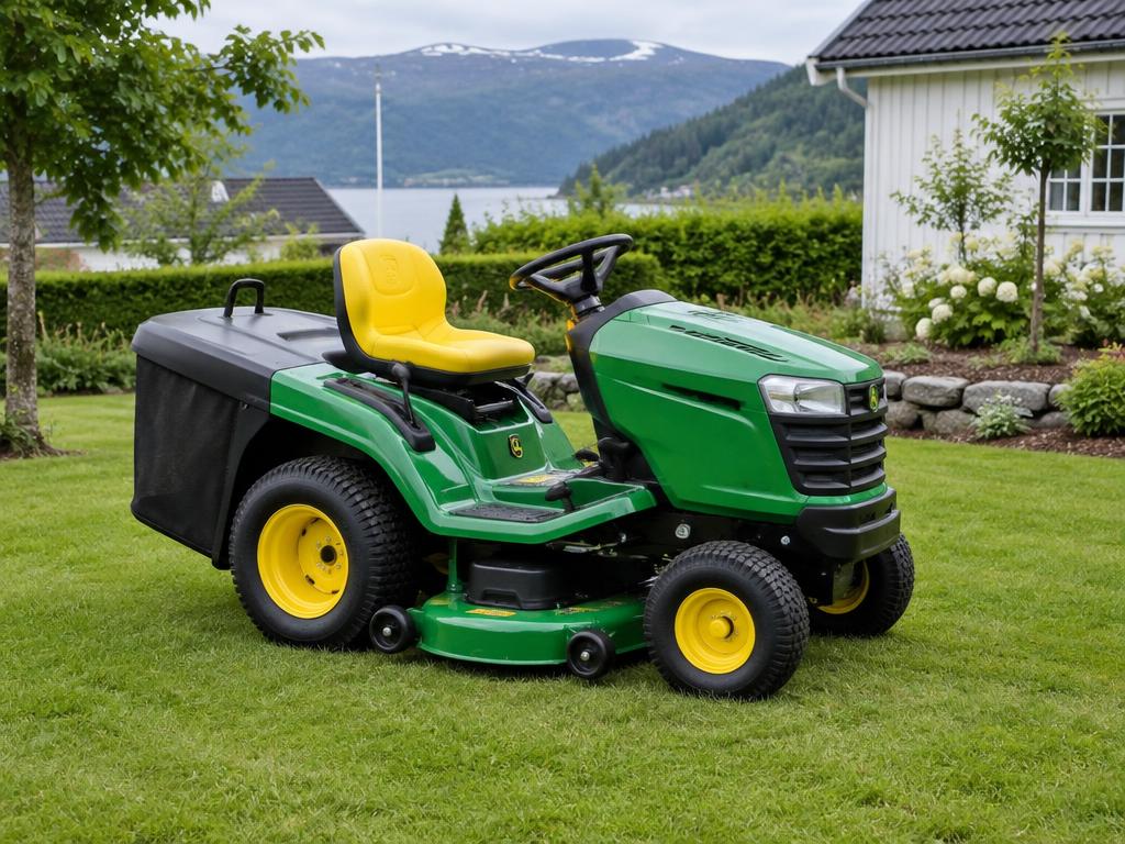 Grønn hagetraktor på en plen